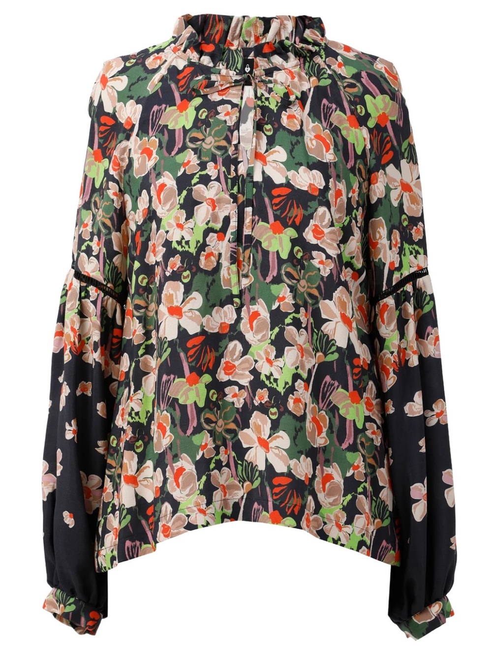 Emily Lovelock Emma Blouse Black Floral
Peasant Boho Size Medium